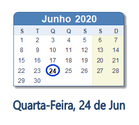 24 Junho 2020 calendario