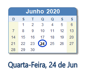 24 Junho 2020 calendario