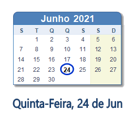 24 Junho 2021 calendario
