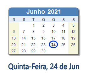 24 Junho 2021 calendario