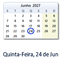 24 Junho 2027 calendario