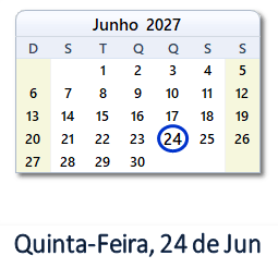 24 Junho 2027 calendario