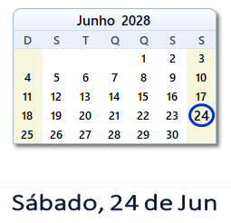 24 Junho 2028 calendario