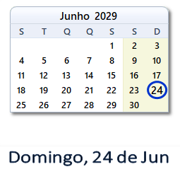 24 Junho 2029 calendario
