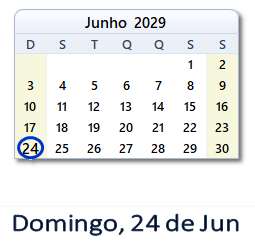 24 Junho 2029 calendario