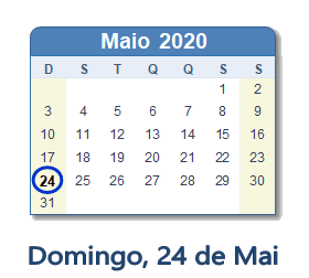 24 Maio 2020 calendario