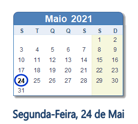 24 Maio 2021 calendario