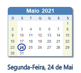 24 Maio 2021 calendario