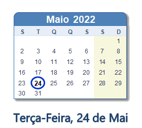 24 Maio 2022 calendario