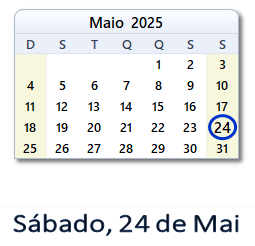 24 Maio 2025 calendario