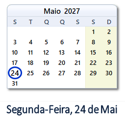 24 Maio 2027 calendario