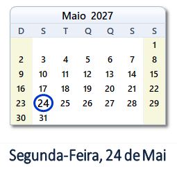 24 Maio 2027 calendario