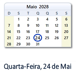 24 Maio 2028 calendario