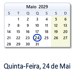 24 Maio 2029 calendario