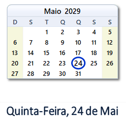 24 Maio 2029 calendario