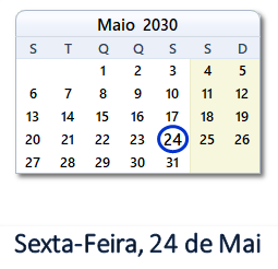 24 Maio 2030 calendario