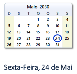 24 Maio 2030 calendario