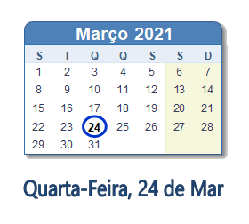 24 Março 2021 calendario