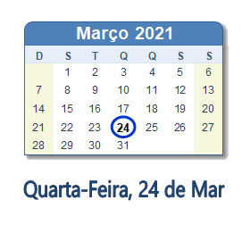 24 Março 2021 calendario