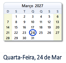 24 Março 2027 calendario