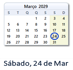 24 Março 2029 calendario