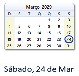 24 Março 2029 calendario