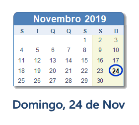 24 Novembro 2019 calendario