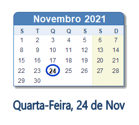 24 Novembro 2021 calendario