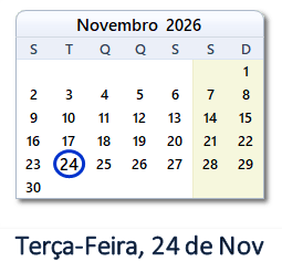 24 Novembro 2026 calendario