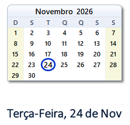 24 Novembro 2026 calendario