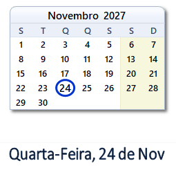 24 Novembro 2027 calendario