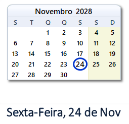 24 Novembro 2028 calendario