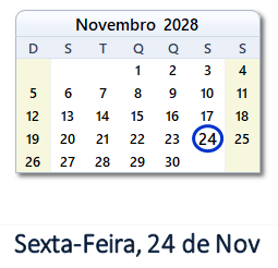 24 Novembro 2028 calendario