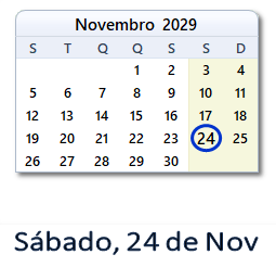 24 Novembro 2029 calendario