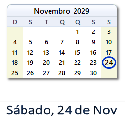 24 Novembro 2029 calendario