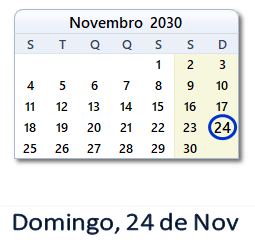 24 Novembro 2030 calendario