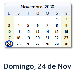 24 Novembro 2030 calendario