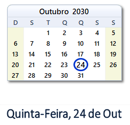 24 Outubro 2030 calendario