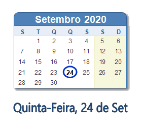 24 Setembro 2020 calendario