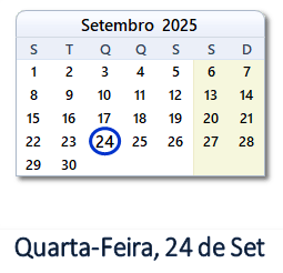 24 Setembro 2025 calendario