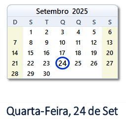 24 Setembro 2025 calendario