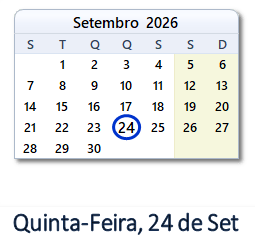 24 Setembro 2026 calendario