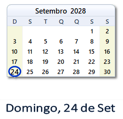 24 Setembro 2028 calendario