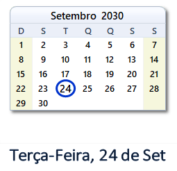 24 Setembro 2030 calendario