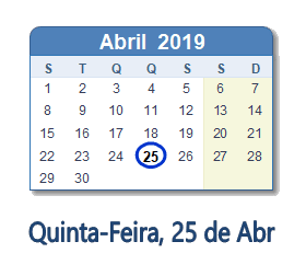 25 Abril 2019 calendario