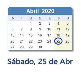 25 Abril 2020 calendario