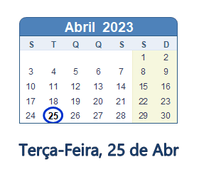 25 Abril 2023 calendario
