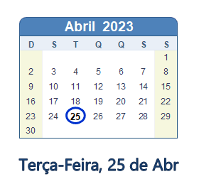 25 Abril 2023 calendario