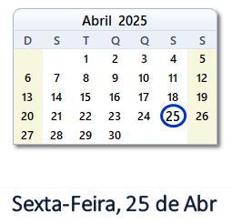 25 Abril 2025 calendario
