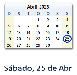 25 Abril 2026 calendario